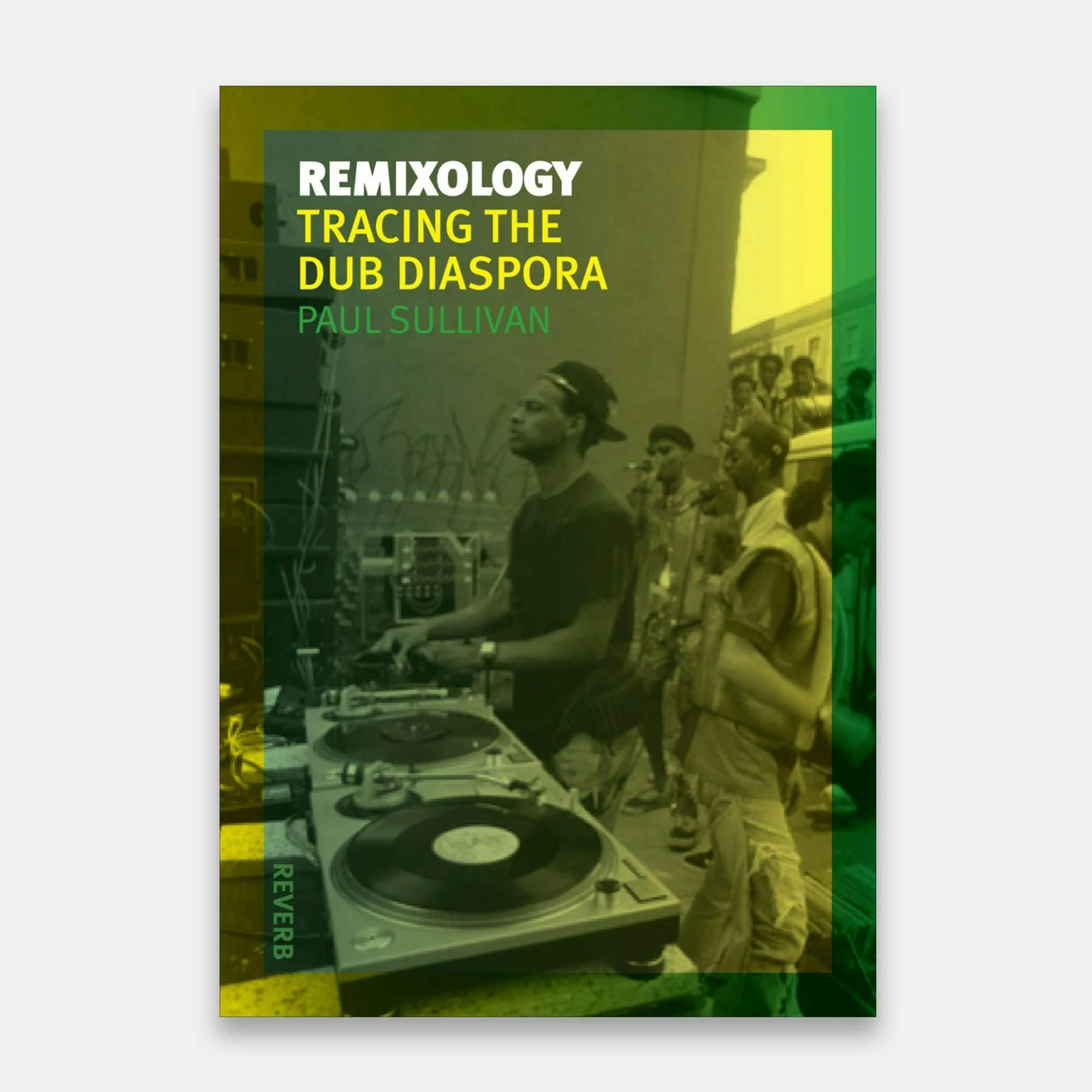 book cover with a photo of a dj through a yellow and green filter