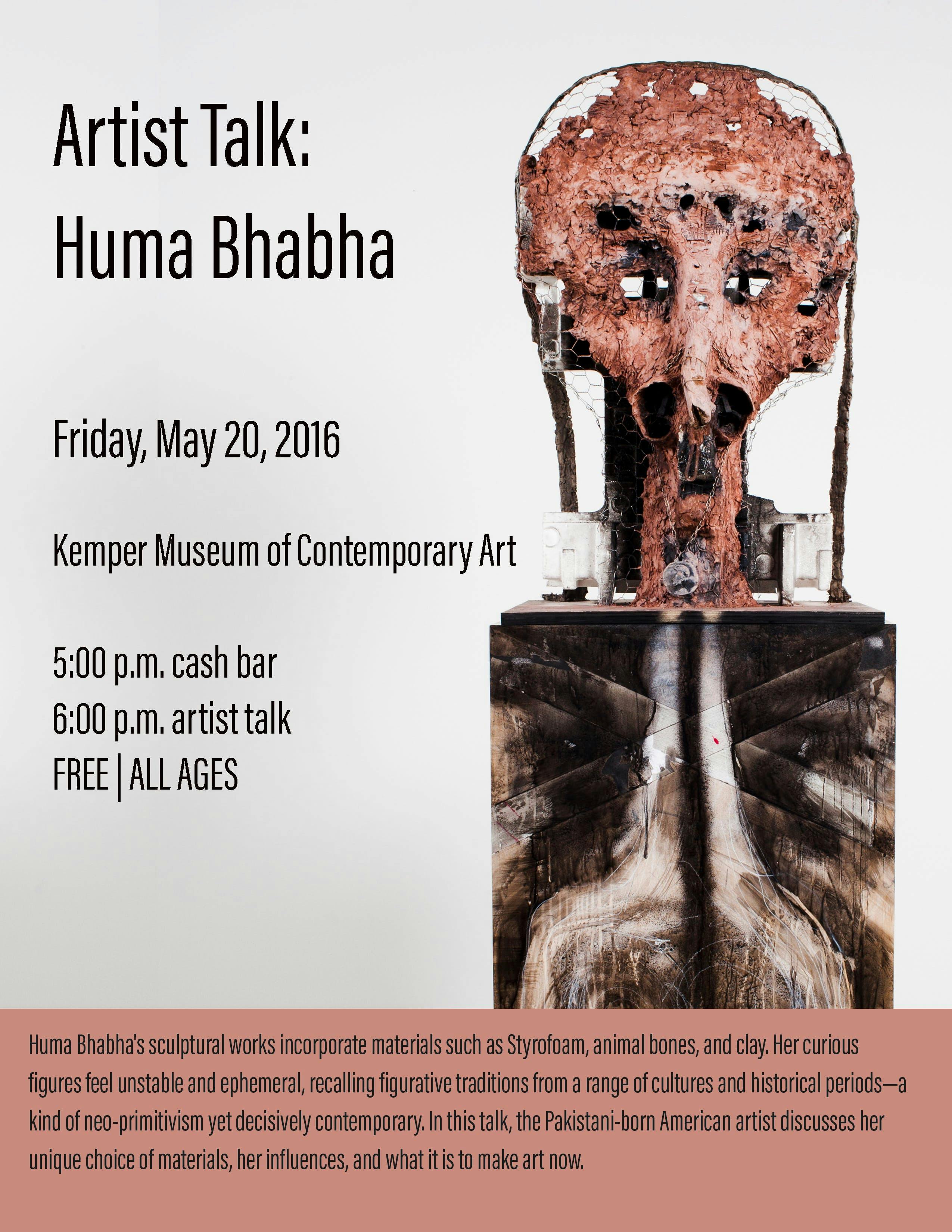 Flyer from Huma Bhabha artist talk