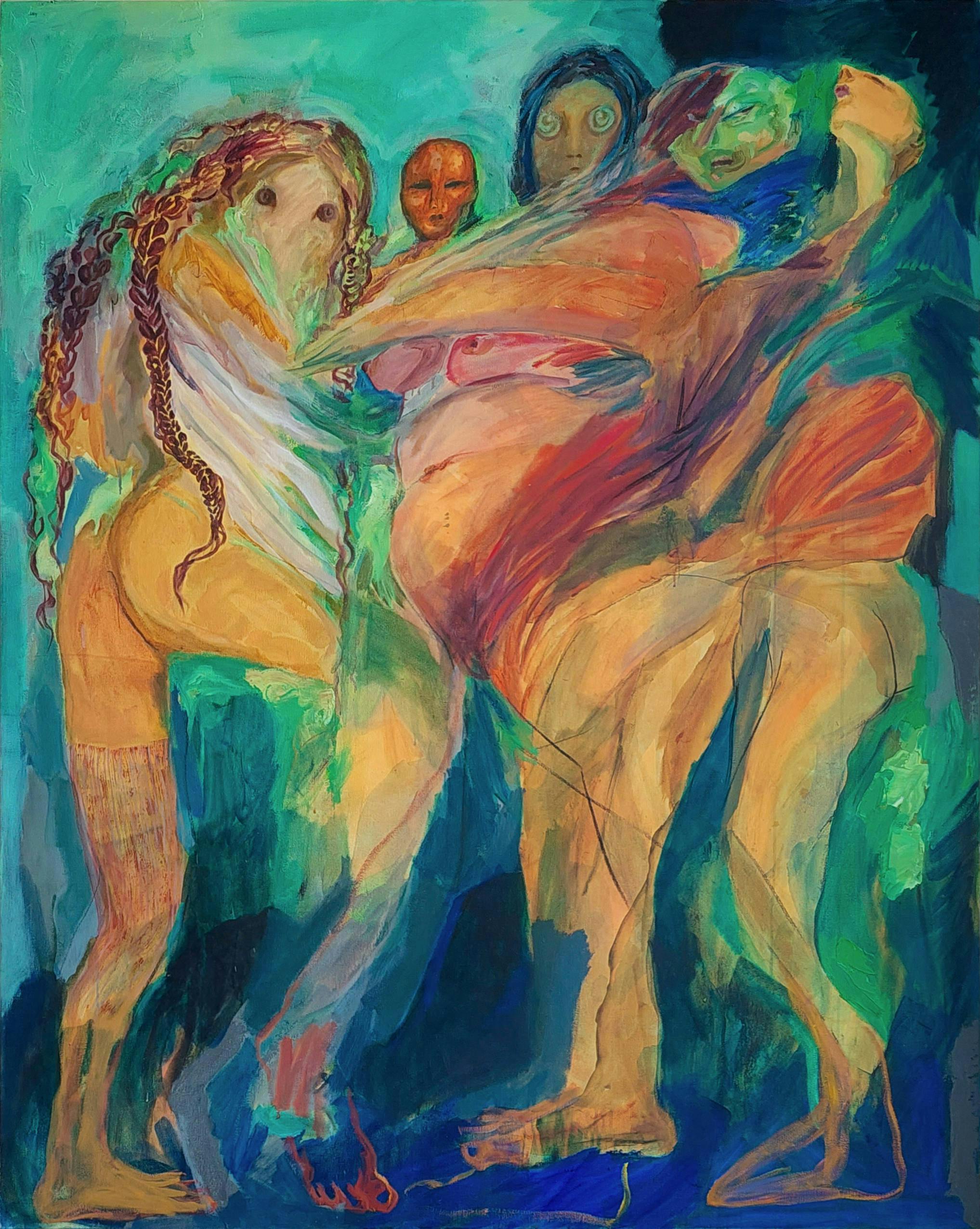 Painting of a group of figures by Lucia Vidales