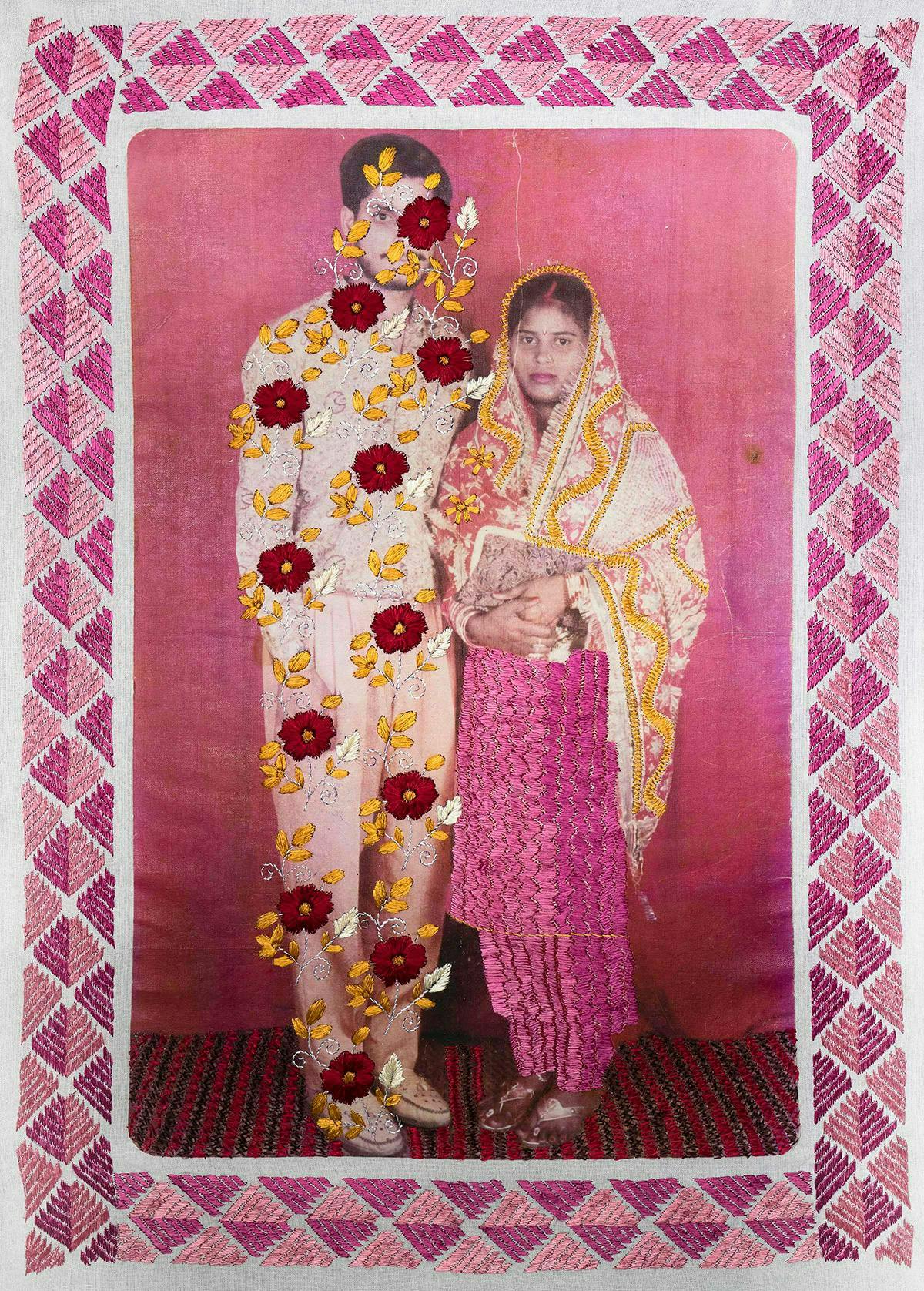 Photograph printed on fabric and embroidered